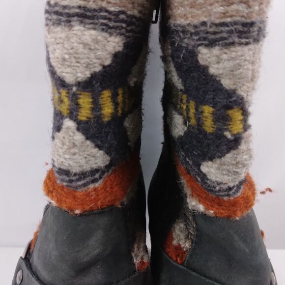 Born Panarea Southwestern Wool Black Leather Zip-Up Boots Moto Womens Size 7 38 - Picture 5 of 14